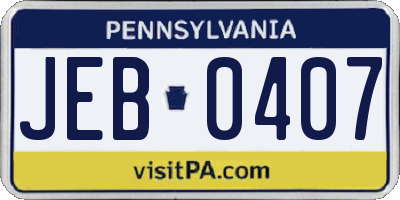 PA license plate JEB0407