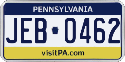 PA license plate JEB0462