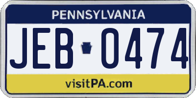 PA license plate JEB0474
