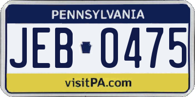 PA license plate JEB0475