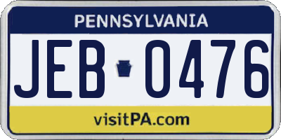 PA license plate JEB0476