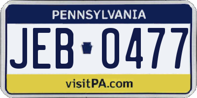PA license plate JEB0477
