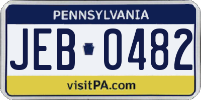PA license plate JEB0482