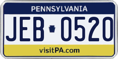 PA license plate JEB0520