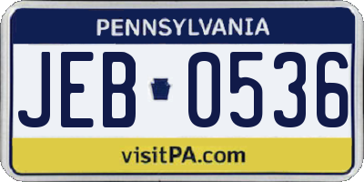 PA license plate JEB0536