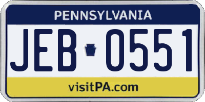 PA license plate JEB0551