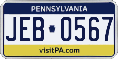 PA license plate JEB0567