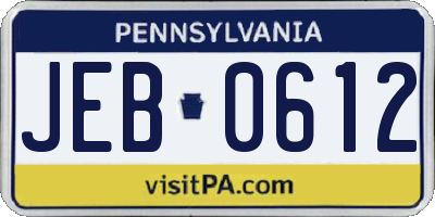 PA license plate JEB0612