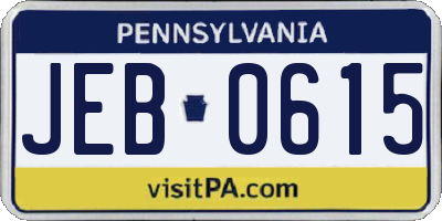 PA license plate JEB0615