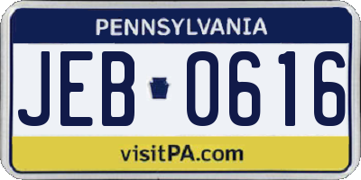 PA license plate JEB0616