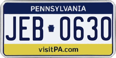 PA license plate JEB0630