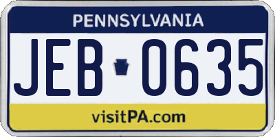 PA license plate JEB0635