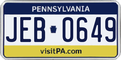 PA license plate JEB0649