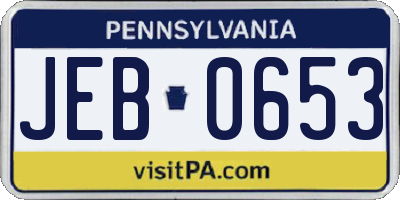 PA license plate JEB0653