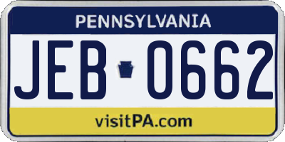 PA license plate JEB0662