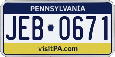 PA license plate JEB0671
