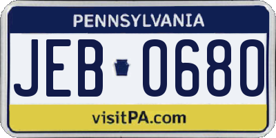 PA license plate JEB0680