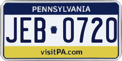 PA license plate JEB0720