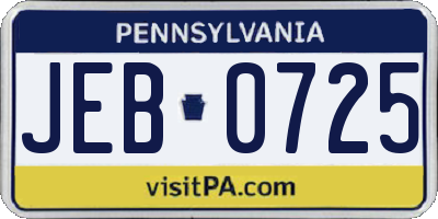 PA license plate JEB0725