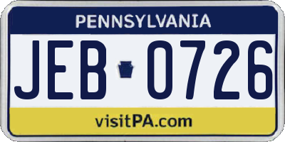 PA license plate JEB0726