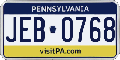 PA license plate JEB0768