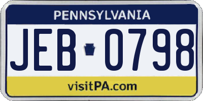 PA license plate JEB0798