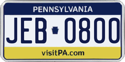 PA license plate JEB0800