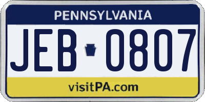 PA license plate JEB0807