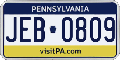 PA license plate JEB0809