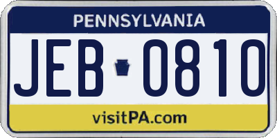 PA license plate JEB0810