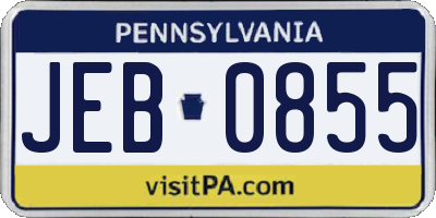 PA license plate JEB0855