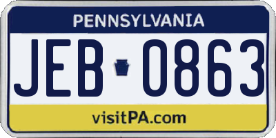 PA license plate JEB0863