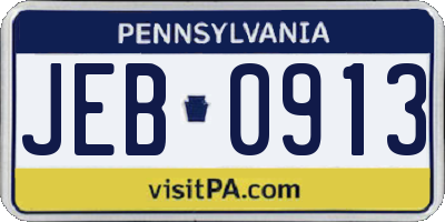 PA license plate JEB0913
