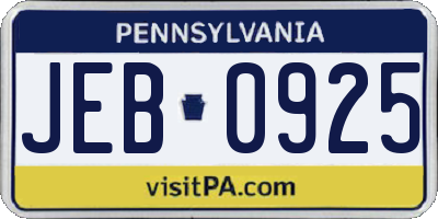 PA license plate JEB0925