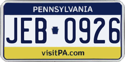 PA license plate JEB0926