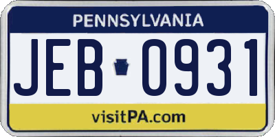 PA license plate JEB0931