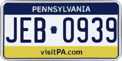 PA license plate JEB0939