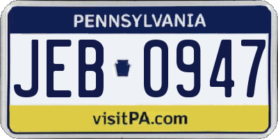 PA license plate JEB0947