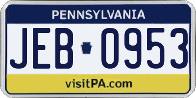 PA license plate JEB0953