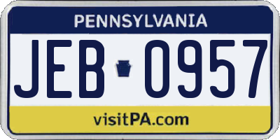PA license plate JEB0957