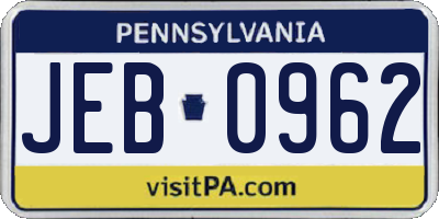 PA license plate JEB0962