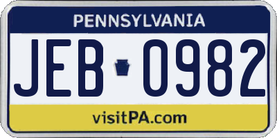 PA license plate JEB0982