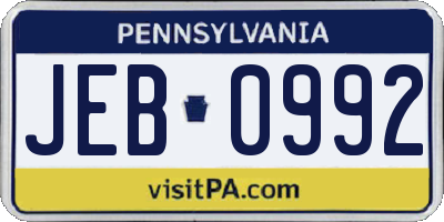 PA license plate JEB0992