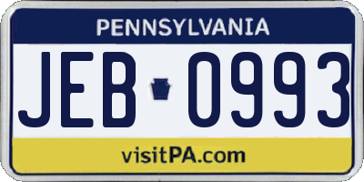 PA license plate JEB0993