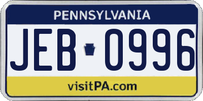 PA license plate JEB0996