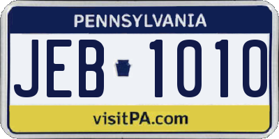 PA license plate JEB1010