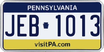 PA license plate JEB1013