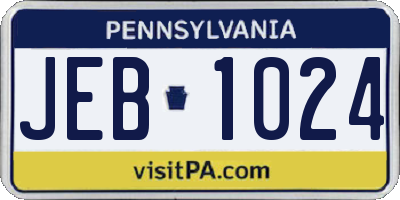 PA license plate JEB1024