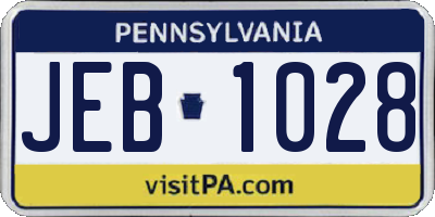 PA license plate JEB1028