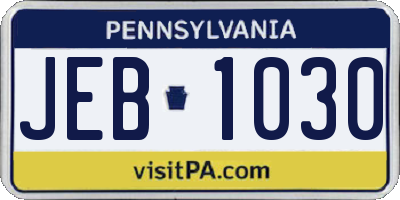 PA license plate JEB1030